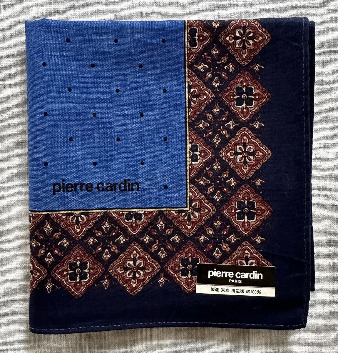 Handkerchief Blue Cotton Vintage Geometric Floral Diamond Pocket Square 18"~B