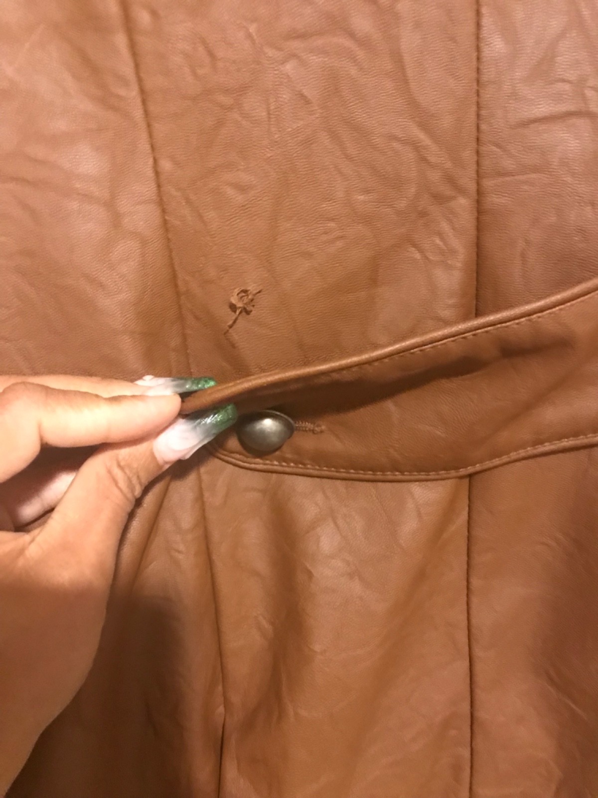 brown pleather jacket, size M, missing buttons an… - image 8