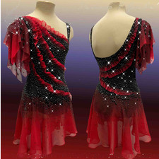 Ice skating dress Competition Figure Skating Twirling Costume red dyeing