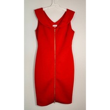 Calvin Klein Red Portrait Collar Full Zip Front Sheath Dress Size 12 Sleeveless