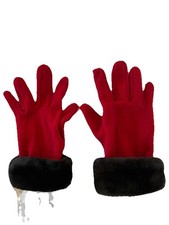 Ladies Red With Black Fur Cuff Fleece Gloves