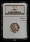 1936 5c Indian Head Buffalo Nickel - PQ Toning - NGC MS 65 - SKU-B5949