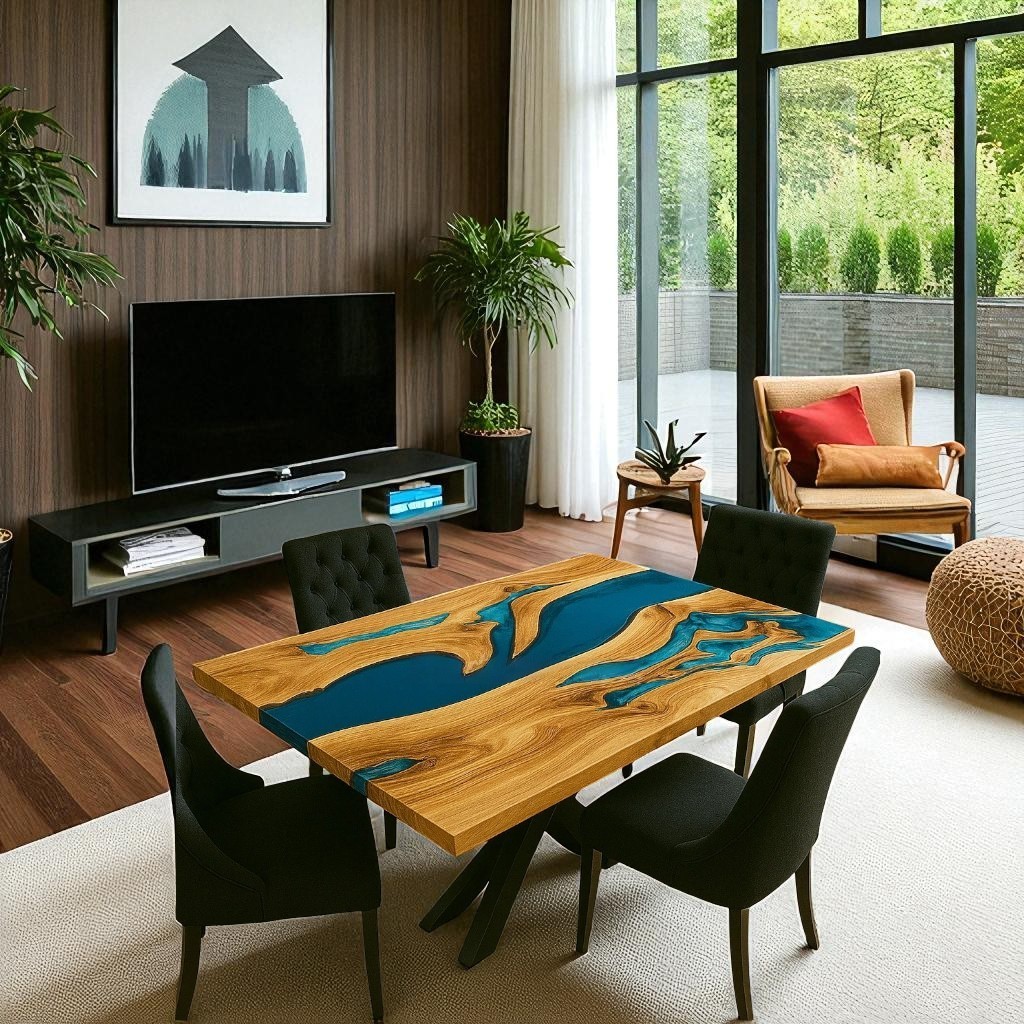 Custom 36x24 Resin Epoxy Wood Table Top for Console Bar Decor-image