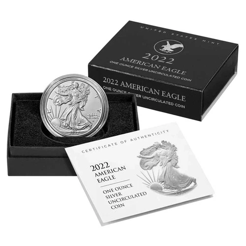 2022-W Burnished $1 American Silver Eagle Box, OGP & COA