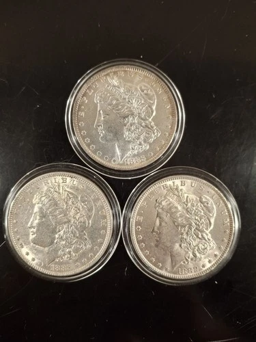Morgan Silver Dollar Lot Of 3 Uncirculated BU Coins 1882 1883O 1885 No Reserve!!