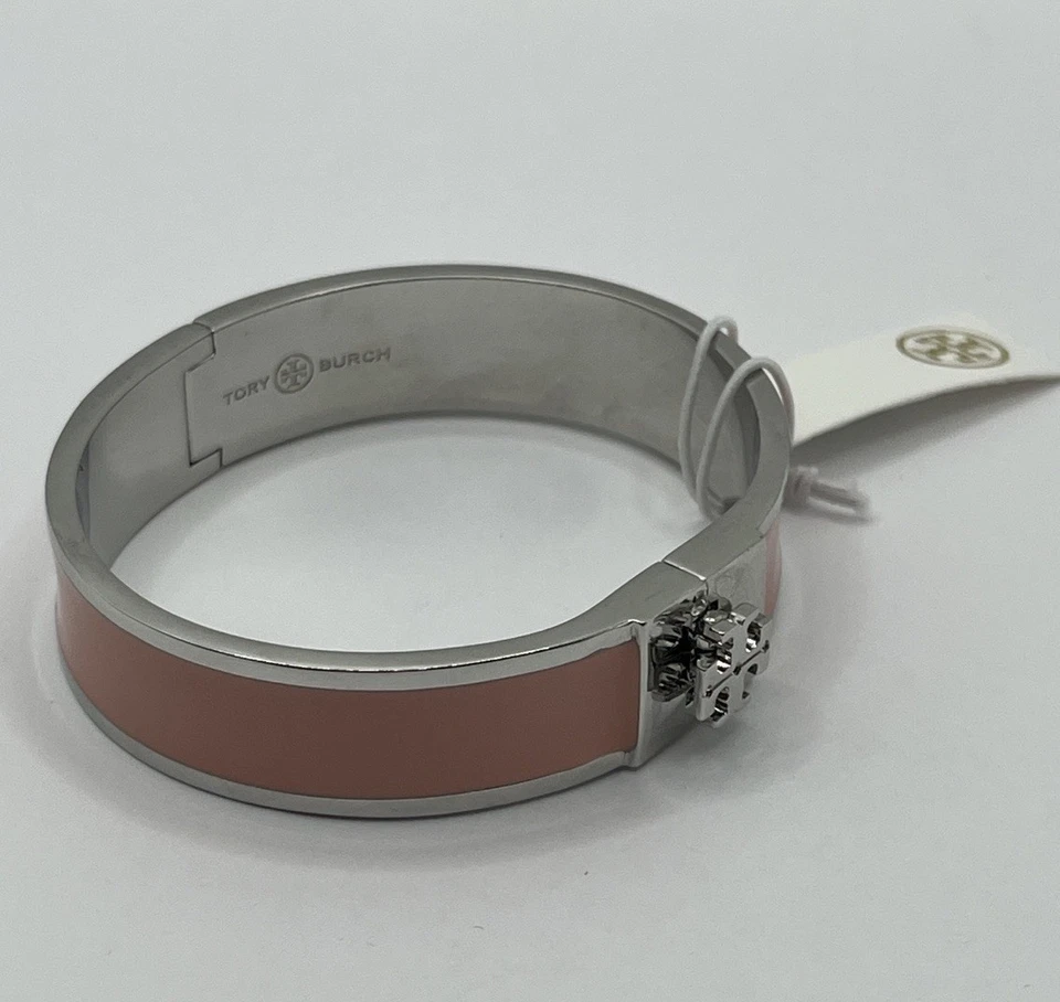 Brazalete Brazalete Bisagra Tory Burch Kira Logo Rosa Y Plata 10mm Nuevo con Etiquetas Foto 4 de 4