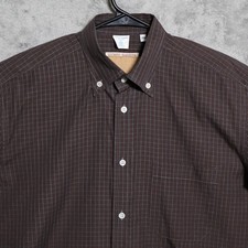 Luciano Barbera Shirt Mens Medium Brown Plaid Long Sleeve Dress Preppy Italy