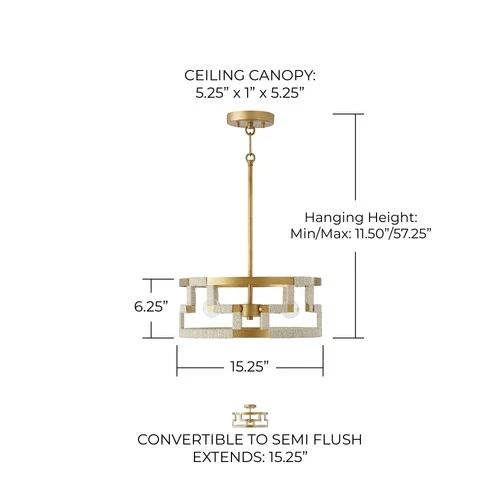 Capital Lighting 241031 Hala 3 Light 15"W Semi-Flush Drum Ceiling - Bleached - Picture 2 of 5