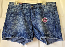 OLD NAVY The Diva Blue Floral Denim Jean Shorts Frayed Hem Women's Size 12 NWT