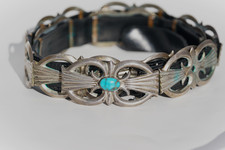 Vintage Navajo Sterling Silver Sand Cast Turquoise Concho Belt 450g Heavy 1950's