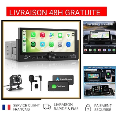 Autoradio 1 DIN CarPlay Android Auto Sans Fil Bluetooth Écran Tactile GPS - Photo 1/4