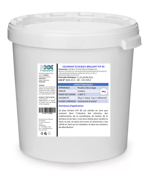 Colorant E133 bleu brillant FCF 85 haute concentration 0,5kg pour glaçage