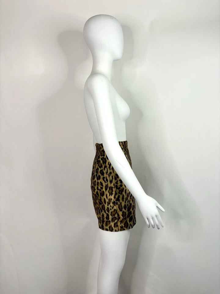 Falda De Colección Gianni Versace AW1994 Marrón Estampado Leopardo Piel Sintética 38 US4 Foto 2 de 4