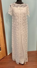Vintage 1960s Wedding Dress  White Floral Lace Empire Waist Gown  Boho Bridal