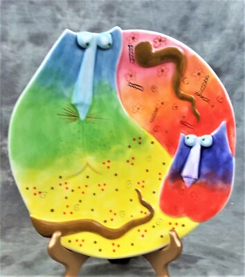 COLORFUL STUDIO DESIGNWORKS WHIMSICAL CATS 9'' POTTERY PLATE CAT LOVERS LOOK!