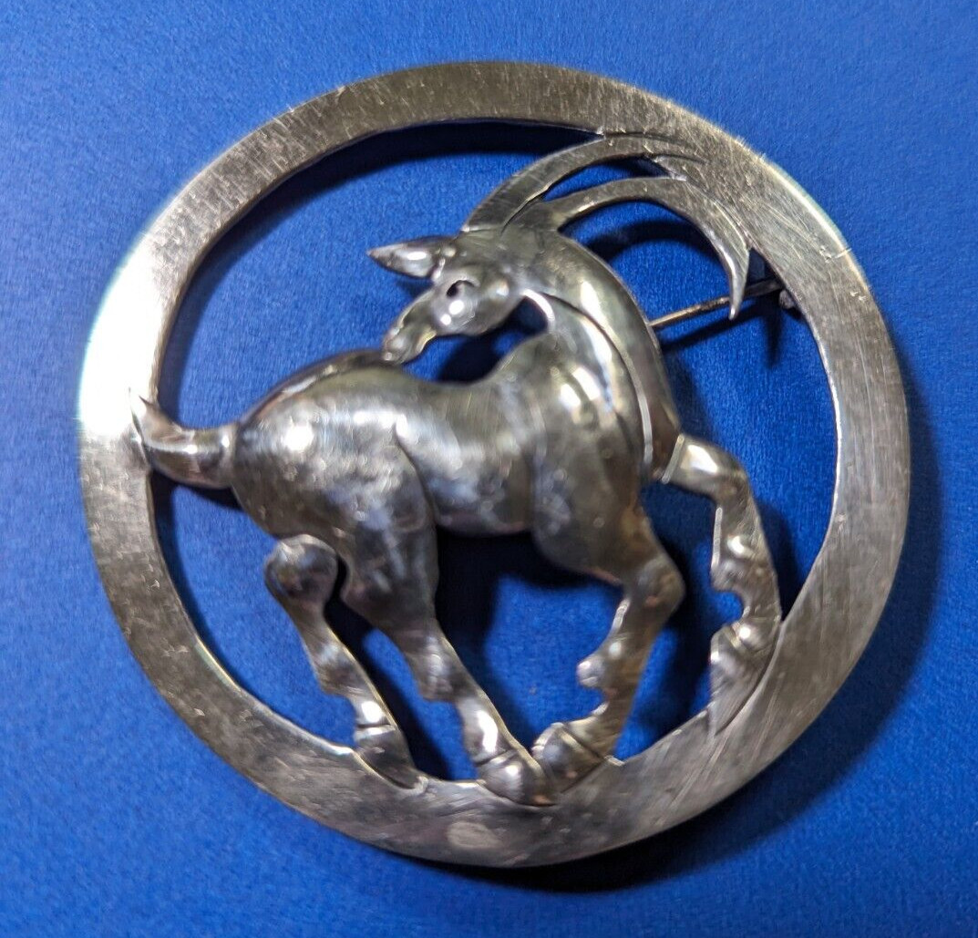 Vintage Pfeiffer Sterling Silver Horse Goat Unicorn Brooch Signed Art Deco Era View 2