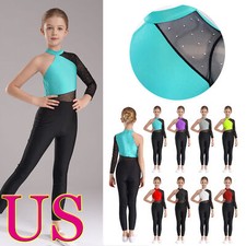 Girls Sparkly Gymnastics Leotard Unitard One Piece Figure Ice Skating Jumpsuit