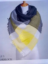 Color Block Blanket Scarf - Charcoal/Yellow