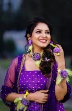 Women fashion flower  earrings tika bracelets necklace haldi mehandi babyshower