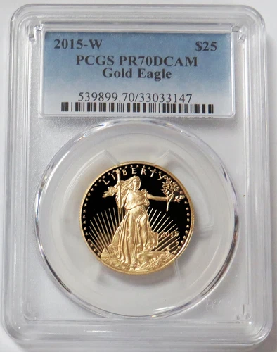 2015 W GOLD $25 AMERICAN EAGLE PROOF 1/2 OZ COIN PCGS PR 70 DCAM