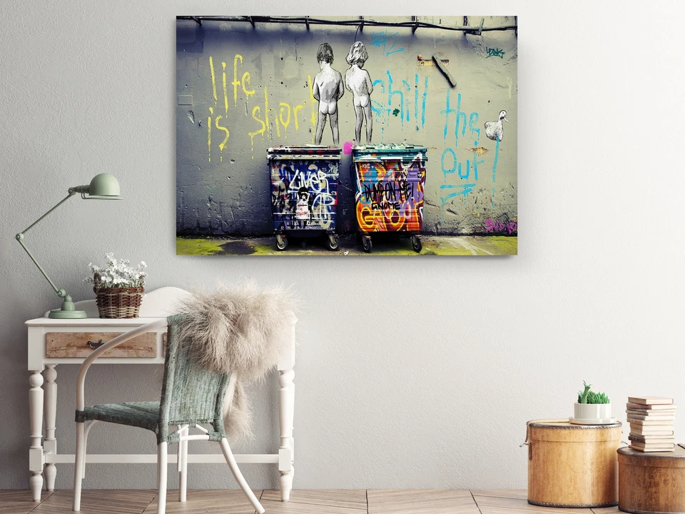 Impresión en lienzo Banksy orinar niños arte de pared listo para colgar impresión de bellas artes Foto 4 de 4