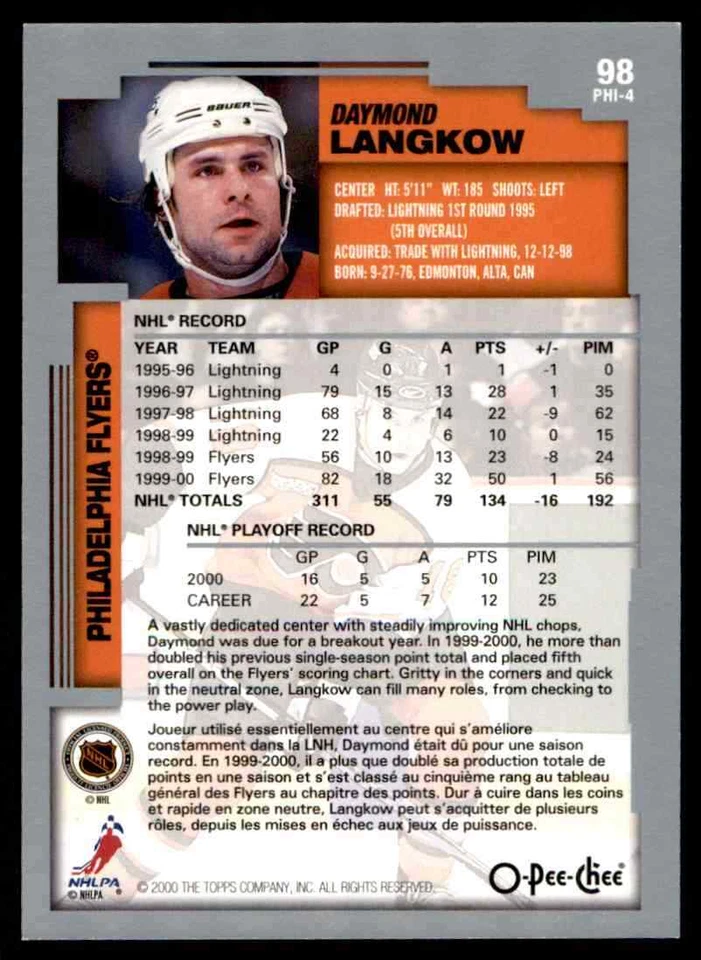 2000-01 O-Pee-Chee Daymond Langkow #98 - Image 2 of 2