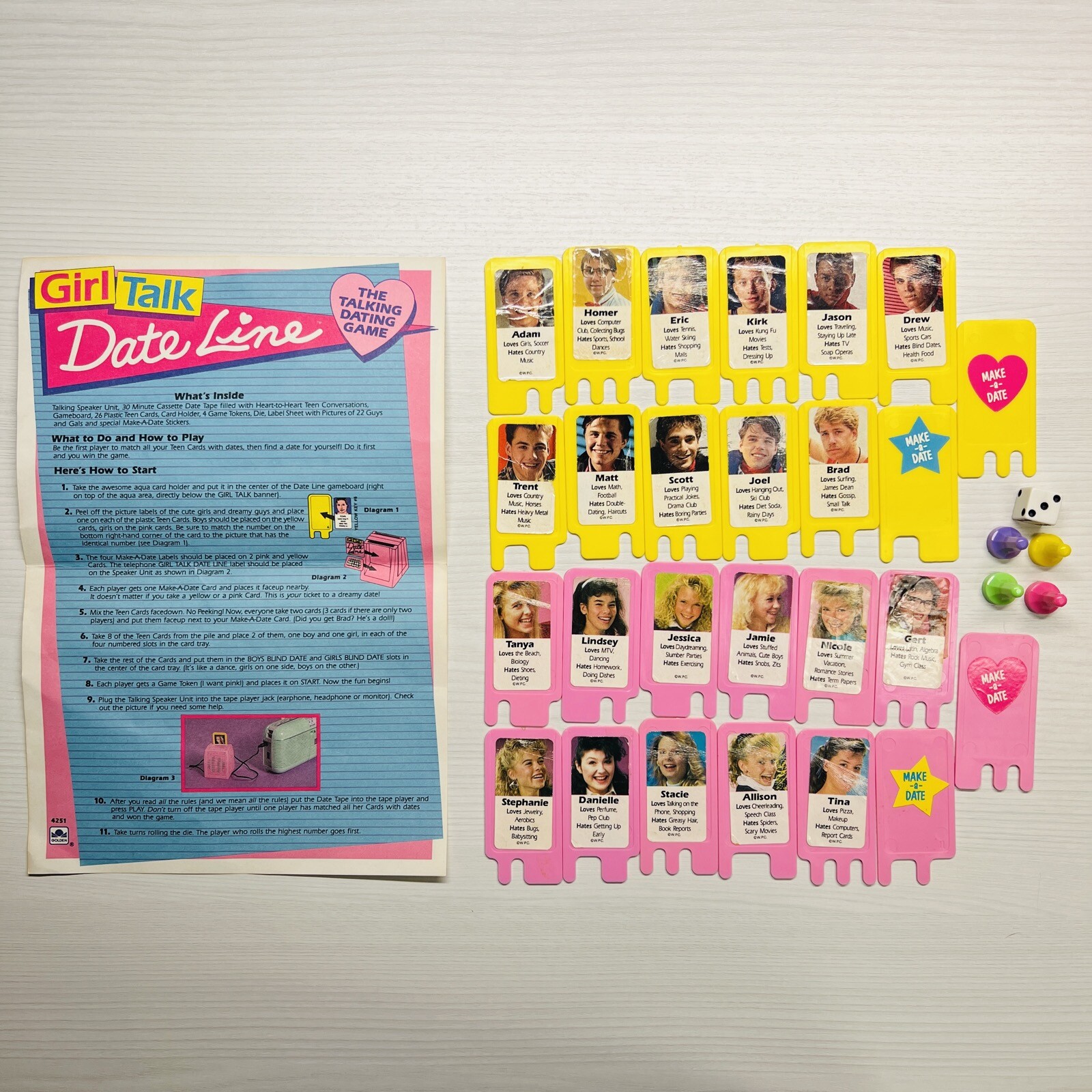 Girl Talk Date Line Board Game Replacement Parts Pieces Vintage 1989 | eBay