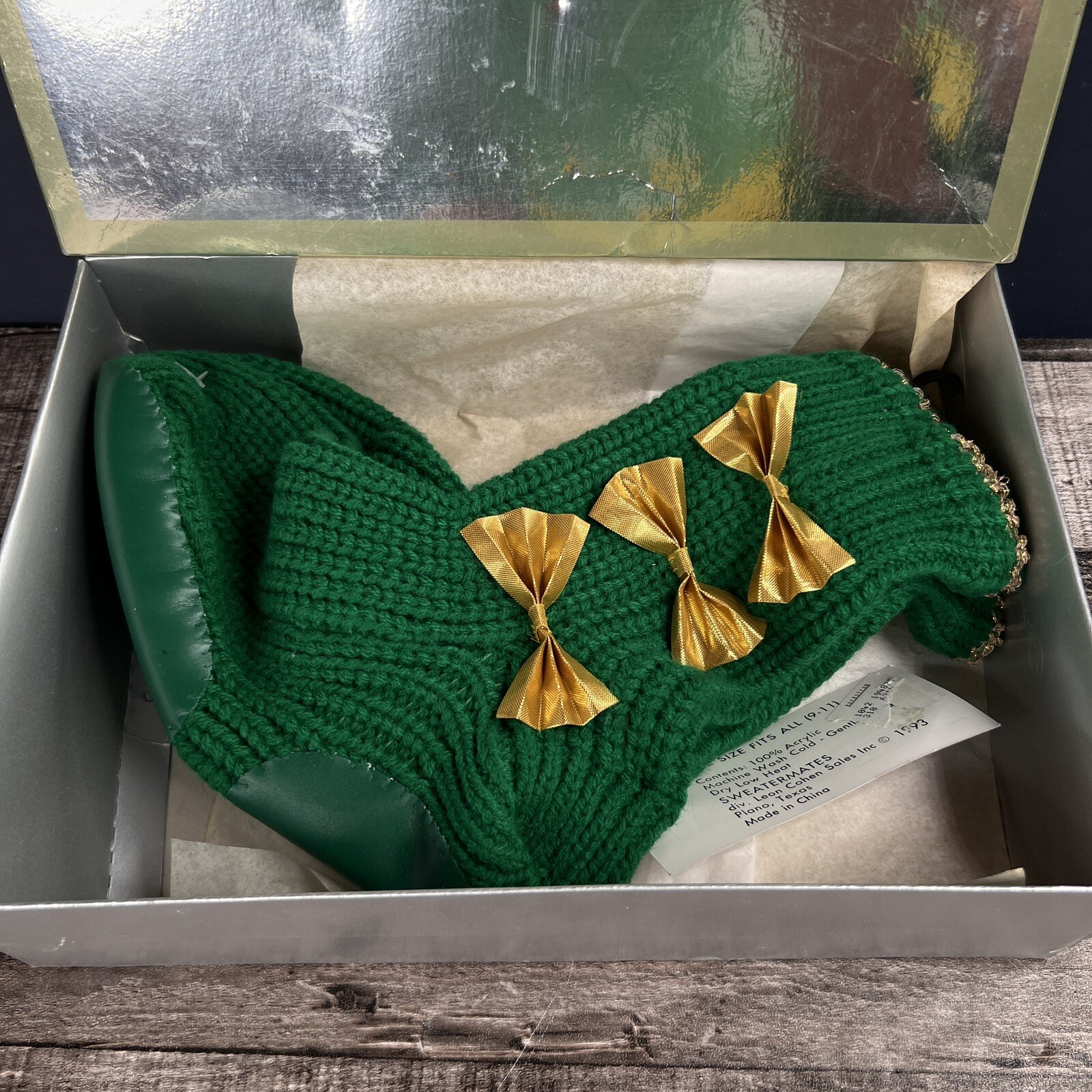 PANTOFOLA D’ORO Pantofole maglione piedi Sweatermates vintage 1993 taglia unica 9 11 verde giallo fiocchi