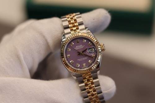 Rolex Datejust 28 Steel Yellow Gold Blue Diamond Dial Ladies Watch 278273