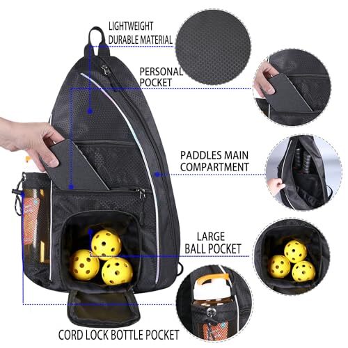 Compact Black Pickleball Backpack for Women and Men