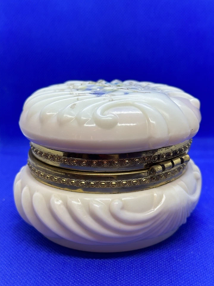 Antiguo Wavecrest Doble Carcasa Bisagras Arte Vidrio Cómodo Caja Tarro Pintado a Mano Flo Foto 3 de 4