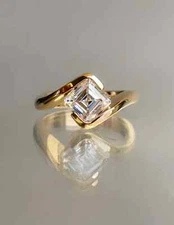 4.00Ct Asscher Cut Lab Created Diamond Engagement Ring 14K Yellow Gold Plated