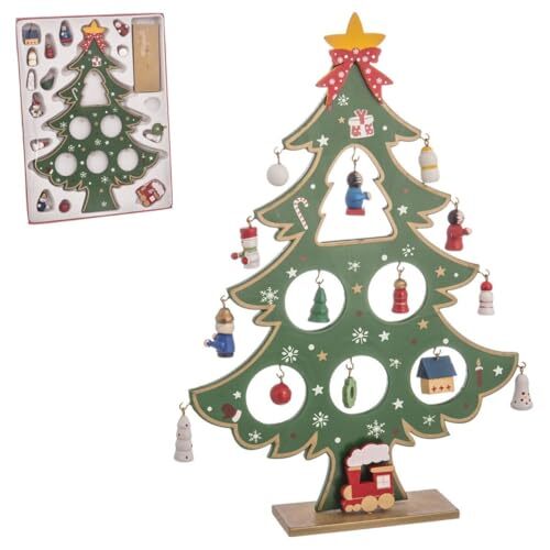Christmas Bauble Multicolour Mdf Wood Christmas Tree 26 Cm NUOVO