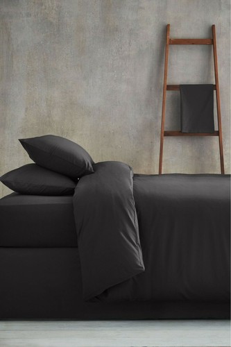3 PC Duvet Set Egyptian Cotton Black Solid 1200 Thread Count - Picture 4 of 4