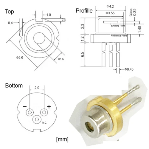 M140 NICHIA 5.6mm Blue 445nm 450nm 2W 2000mw Laser Diode for Engraving/Burning - Bild 3 von 4