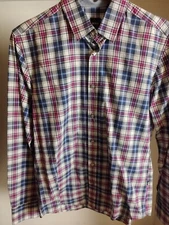 Hugo Boss Plaid Medium Slim Fit Button Down Shirt Blue Red Check