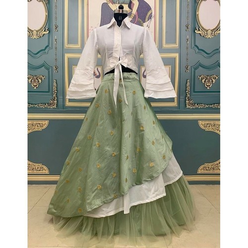 Pista Green And White Indo Western 