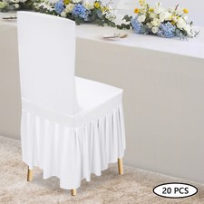 White 16-22 16-22in 20 Pcs Polyester Wedding Stretch Chair Slipcovers W/ Skirt