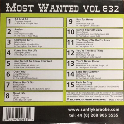 Sunfly Most Wanted (SFMW832) - Karaoke CDG-Disc