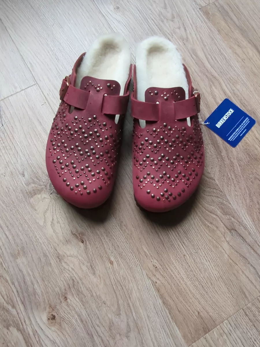 Birkenstock Boston Stud Rivet Zinfandel Shearling Clogs EU 38