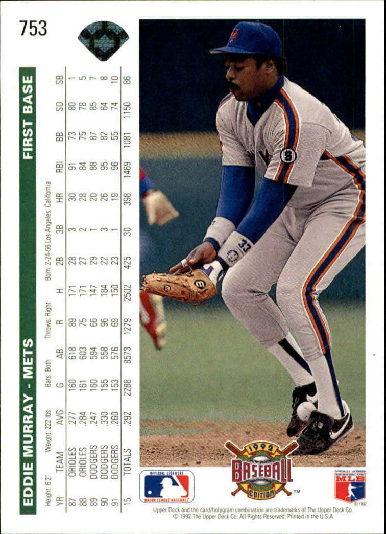 Upper Deck Baseball Card 1992 Eddie Murray Mets #753 | eBay