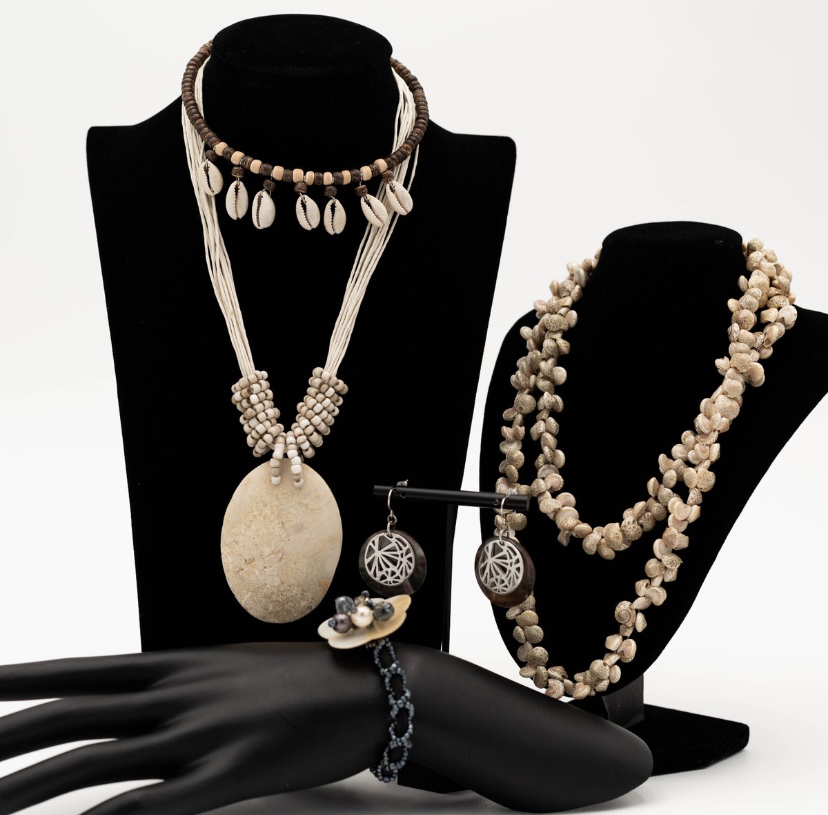 Vintage Nature Based Set MOP Handcrafted 3 Necklaces Earrings Bracelet