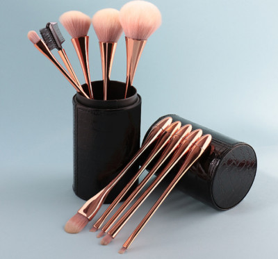 Makeup Brush Set with Tubus Case (Rose-Gold Brush Handle With Black Tube)
