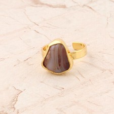 Genuine Crazy Lace Agate Yellow Gold Plated Gemstone Adjustable Ring For Her