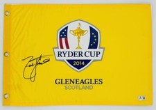 ZACH JOHNSON SIGNED 2014 RYDER CUP GOLF PIN FLAG GLENEAGLES AUTOGRAPH BAS J58