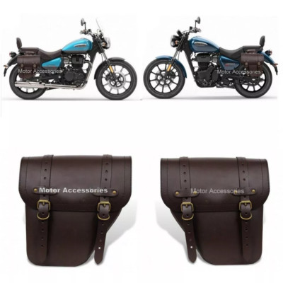 Brown Color Pure Leather Saddle Bag Fit For Royal Enfield Meteor 350cc