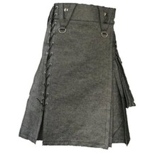 New Scottish black denim utility kilts for men with new style Kilt For Men