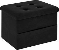Small Storage Ottoman Foot Rest, Velvet Ottoman with Storage and Side Pocket,...
