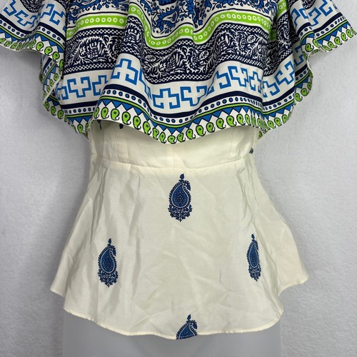 Amanda Uprichard Shirt Womens Small Silk Paisley Ruffle Off-Shoulder Boho Blouse - Picture 4 of 9