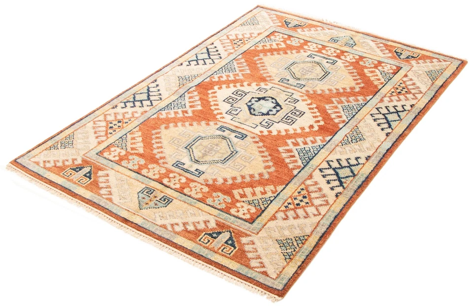 Alfombra tradicional de lana anudada a mano geométrica vintage de 5'3" x 7'9" Foto 4 de 4